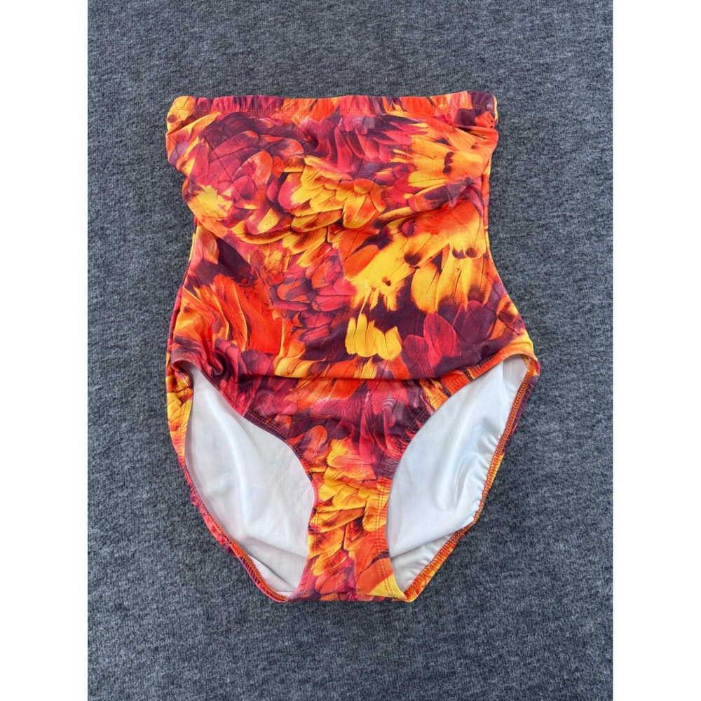 Dippin Daisy's Orange Floral Strapless One Piece Swimsuit Padded Ruched‎ Size 10
